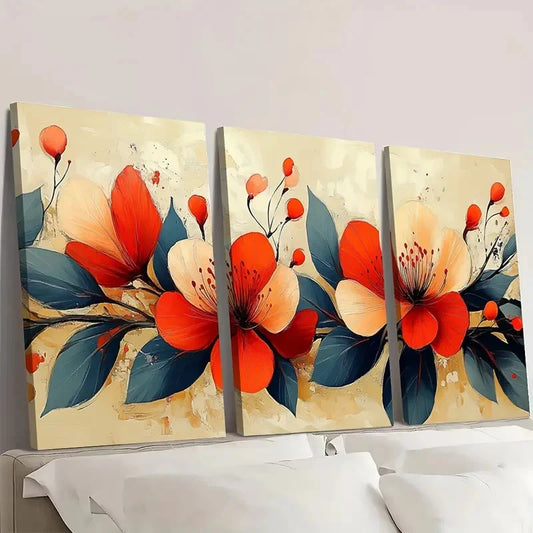 3pcs Red, Black Modern Minimalist Botanical Wall Art Set Canvas Framed 60x90cm - High Quality Print 100% Australian Made Wall Canvas Ready to Hang