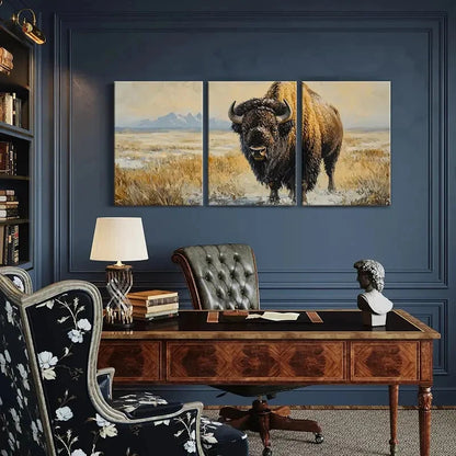 3pcs Artistic Bison Landscape Winter Scene Metal Print Ready to Hang Art - Bella Home Decor
