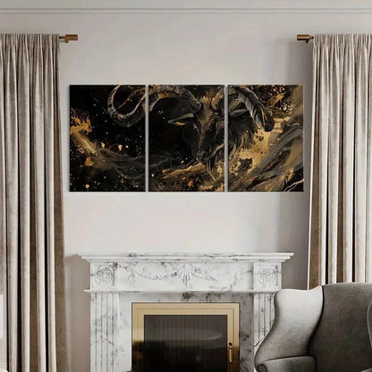 3pcs Capricorn Golden Splatter Abstract Art Metal Print Ready to Hang Art - Bella Home Decor