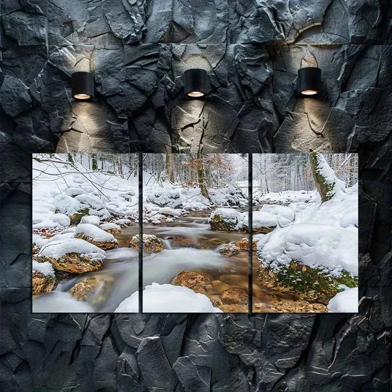 3pcs Charming Snow-Covered Landscape Metal Print Ready to Hang Art - Bella Home Decor