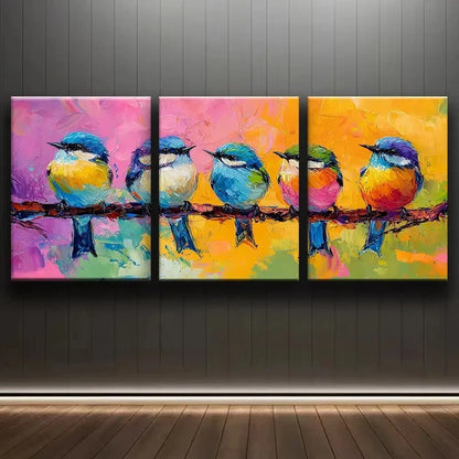 3pcs Birds Perched on Branch Wall Art Set Canvas Framed 50x70cm - High Quality Print 100% Australian Made Wall Canvas Ready to Hang - Bella Home Decor