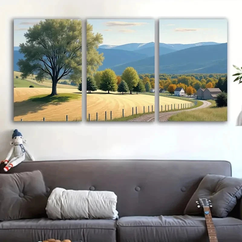 3pcs Rustic Dirt Road Green Landscape Scene Wall Art Set Canvas Framed 50x70cm - High Quality Print 100% Australian Made Wall Canvas Ready to Hang