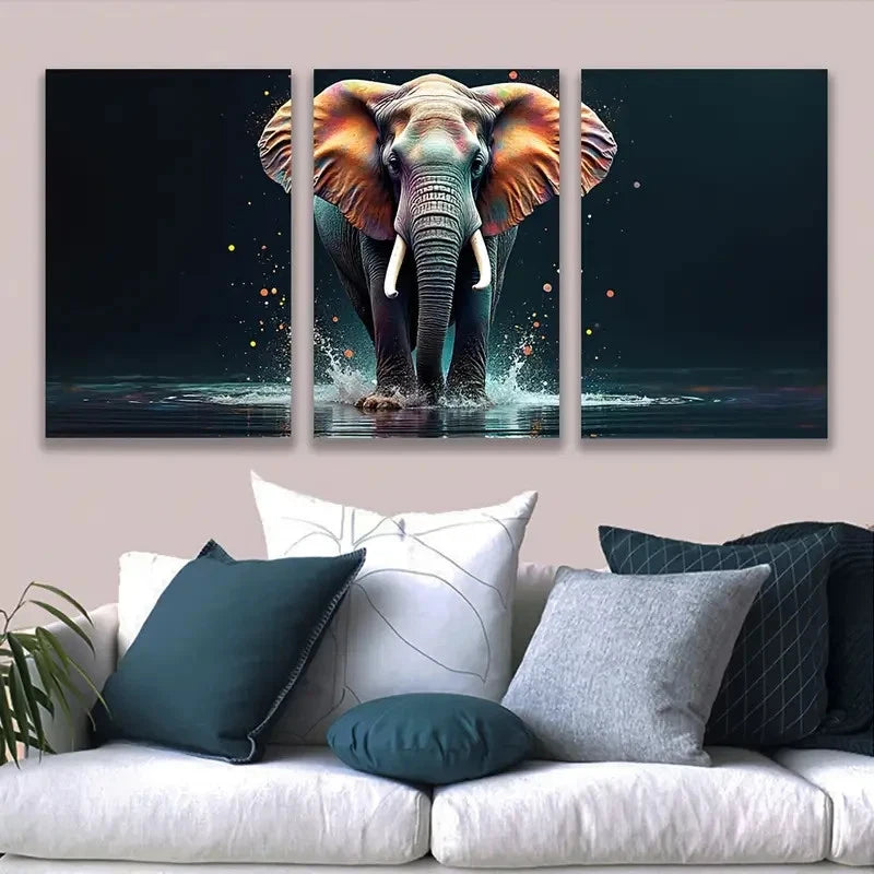 3pcs Colorful Elephants Splashing Wall Art Set Canvas Framed 60x90cm - High Quality Print 100% Australian Made Wall Canvas Ready to Hang - Bella Home Decor