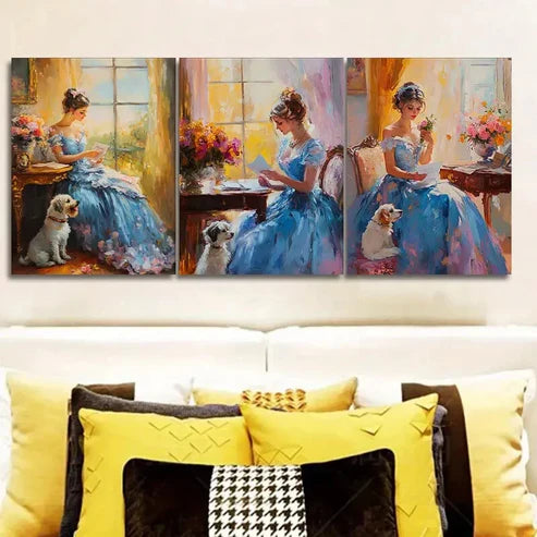 3pcs Afternoon time girl Wall Art Set Canvas Unframed - High Quality Print 100% Australian Made Wall Canvas - Bella Home Decor