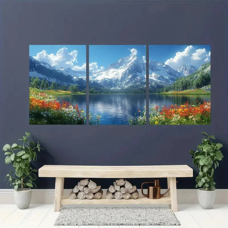 3pcs Nature-Inspired Vibrant Mountain Lake Art Metal Print Ready to Hang Art - Bella Home Decor
