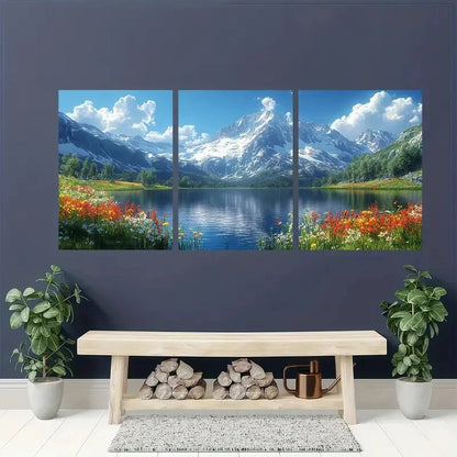 3pcs Nature-Inspired Vibrant Mountain Lake Art Metal Print Ready to Hang Art - Bella Home Decor