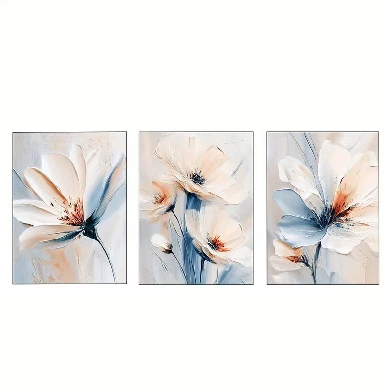 3pcs Light Blue Flowers Modern Plant  Wall Art Set Canvas Framed 50x70cm - High Quality Print 100% Australian Made Wall Canvas Ready to Hang