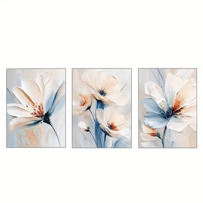 3pcs Light Blue Flowers Modern Plant  Wall Art Set Canvas Framed 50x70cm - High Quality Print 100% Australian Made Wall Canvas Ready to Hang