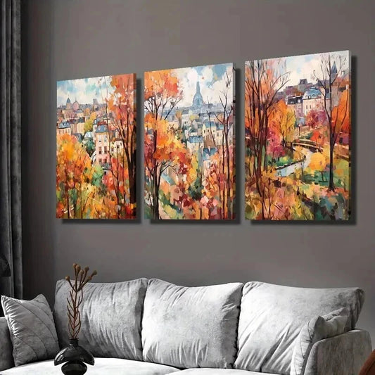 3pcs Autumn Birch Forest Landscape Wall Art Set Canvas Framed 50x70cm - High Quality Print 100% Australian Made Wall Canvas Ready to Hang