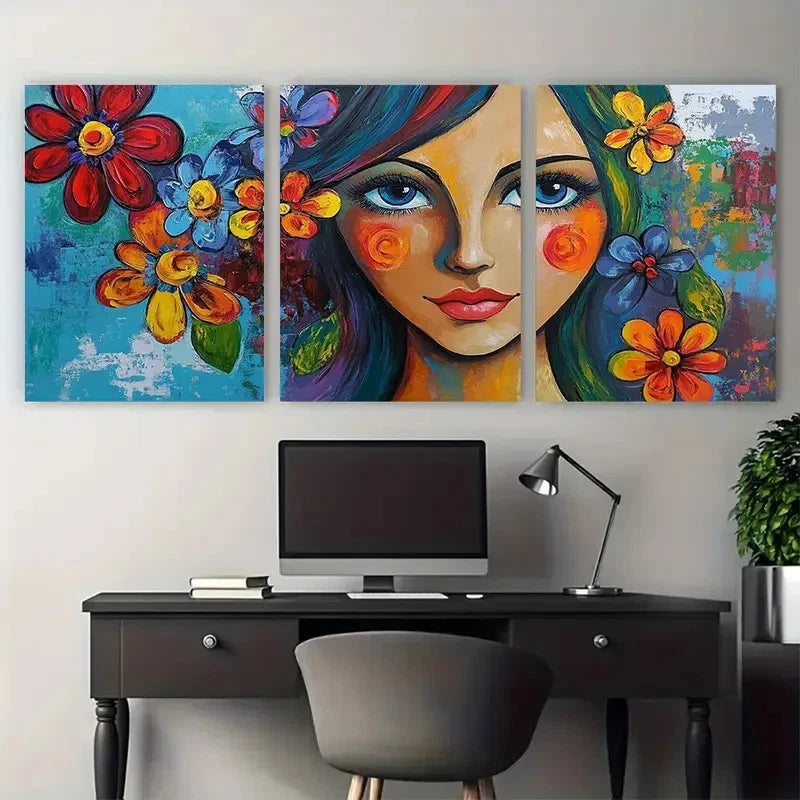 3pcs Abstract Woman Portrait Picasso Style Wall Art Set Canvas Framed 60x90cm - High Quality Print 100% Australian Made Wall Canvas Ready to Hang - Bella Home Decor