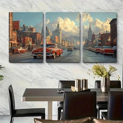 3pcs Vintage Street Scene Perfect Wall Art Set Canvas Framed 50x70cm - High Quality Print 100% Australian Made Wall Canvas Ready to Hang