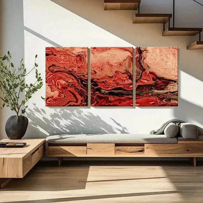 3pcs Abstract Red Marble Texture Wall Art Canvas Unframed - High Quality Print 100% Australian Made Wall Canvas - Bella Home Decor