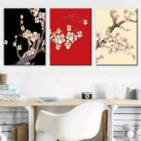 3pcs Featuring Plum Blossoms Floral Designs Wall Art Set Canvas Unframed - High Quality Print 100% Australian Made Wall Canvas