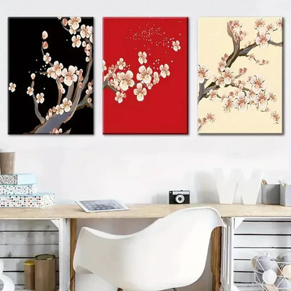 3pcs Featuring Plum Blossoms Floral Designs Wall Art Set Canvas Unframed - High Quality Print 100% Australian Made Wall Canvas