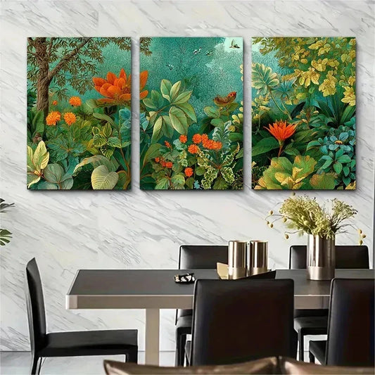 3pcs Tropical Floral Poster Henri Perfect Wall Art Set Canvas Framed 50x70cm - High Quality Print 100% Australian Made Wall Canvas Ready to Hang