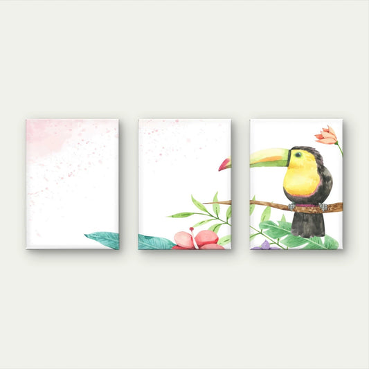 3pcs Tropical Watercolour Toucan Jungle Kids Wall Art Set Canvas Framed 60x90cm - High Quality Print 100% Australian Made Wall Canvas Ready to Hang