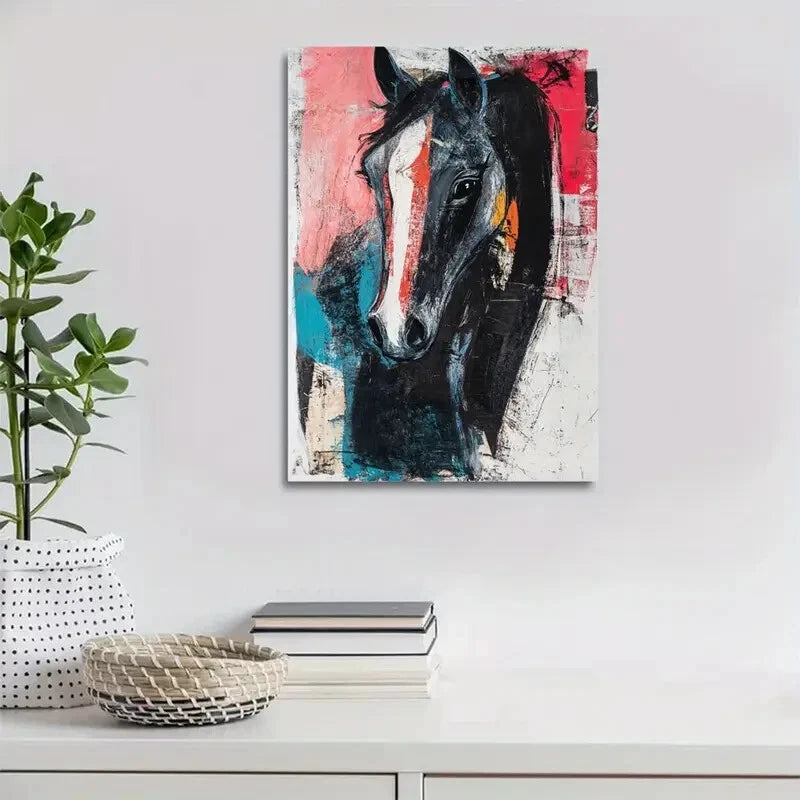 Elegant Contemporary Friesian Horse Painting 40x60cm Metal Print Ready to Hang - Bella Home Decor