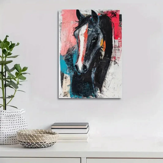 Elegant Contemporary Friesian Horse Painting 40x60cm Metal Print Ready to Hang - Bella Home Decor