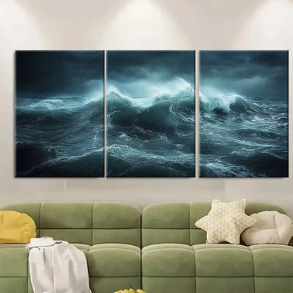 3pcs Dark Stormy Seascape Rainy Waves Metal Print Ready to Hang Art - Bella Home Decor