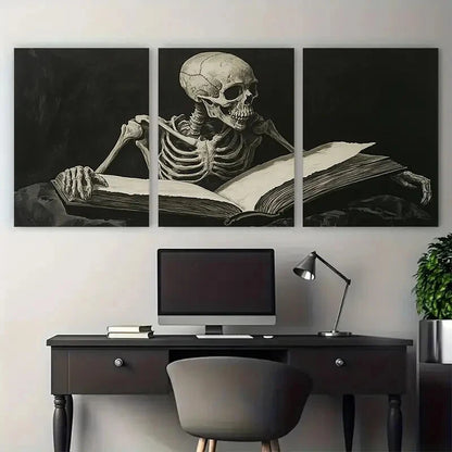 3pcs Reading Skeleton Halloween Vintage Design Metal Print Ready to Hang Art - Bella Home Decor