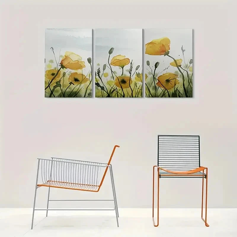 3pcs Abstract Yellow Flower Botanical Metal Print Ready to Hang Art - Bella Home Decor