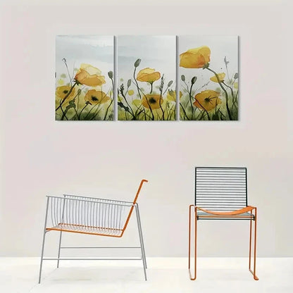 3pcs Abstract Yellow Flower Botanical Metal Print Ready to Hang Art - Bella Home Decor