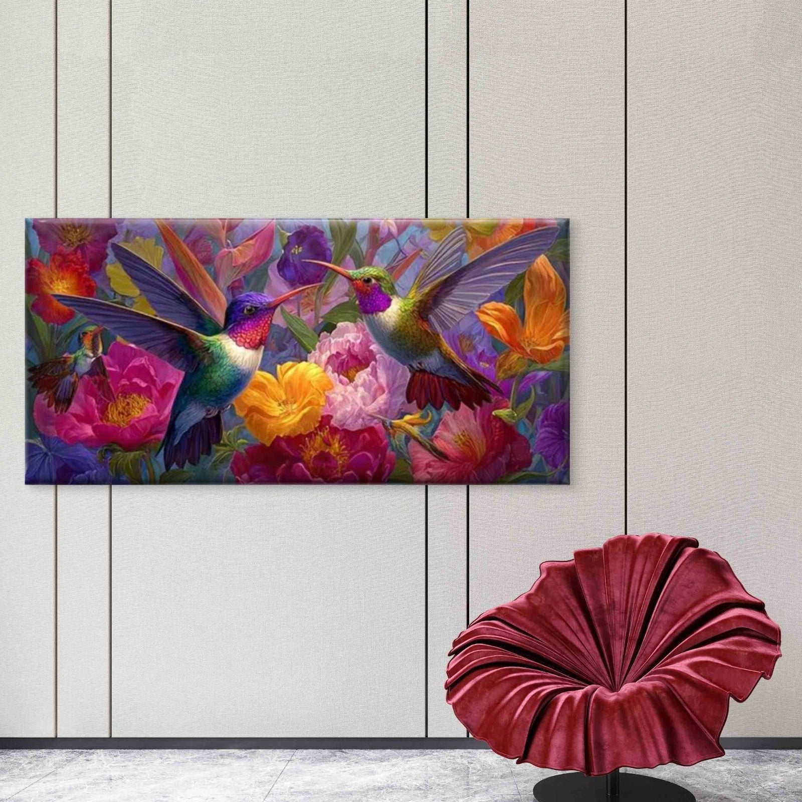 Colorful Bird & Flower Wall Art Canvas Office Home Room Framed 120x60cm - Bella Home Decor