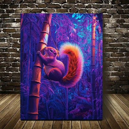Surreal Squirrel Scene In Bamboo Grove Painting 40x60cm Metal Print Ready to Hang - Bella Home Decor