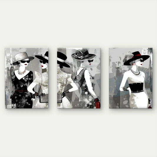3pcs Glamorous Fashion Women Black & White Chic Wall Art Set Canvas Framed 60x90cm - High Quality Print 100% Australian Made Wall Canvas Ready to Hang