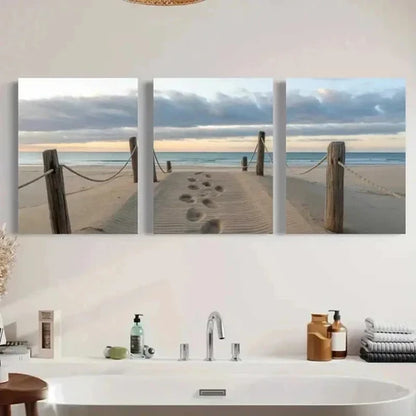3pcs Sandy Beach, Ocean Waves Wall Art Canvas Unframed - High Quality Print 100% Australian Made Wall Canvas