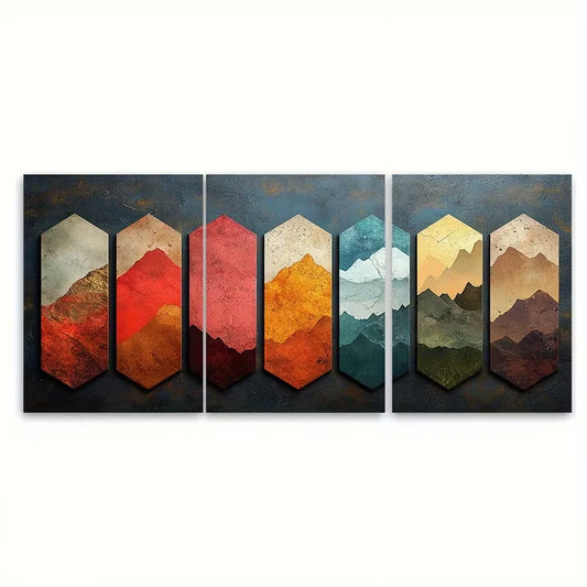 3pcs Marbled Geometric Collage Metal Print Ready to Hang Art