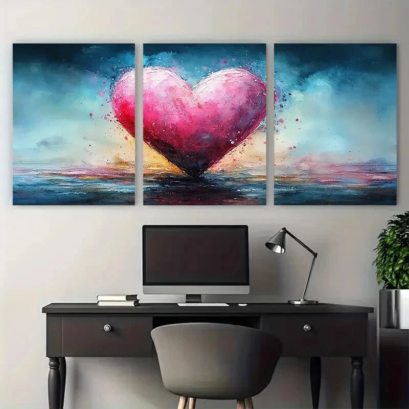 3pcs Romantic Pink Watercolour Heart Illustration Metal Print Ready to Hang Art - Bella Home Decor