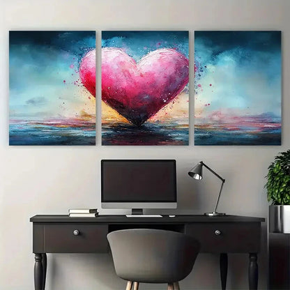 3pcs Romantic Pink Watercolour Heart Illustration Metal Print Ready to Hang Art - Bella Home Decor