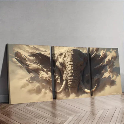 3pcs Elephant Design, Charging With Dust Wall Art Canvas Unframed - High Quality Print 100% Australian Made Wall Canvas