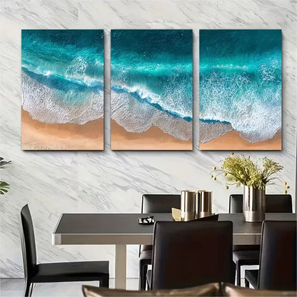 3pcs Aerial Beach Prints Metal Print Ready to Hang Art - Bella Home Decor
