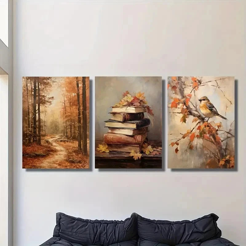 3pcs Vintage Autumn Scene with European Realism Metal Print Ready to Hang Art - Bella Home Decor