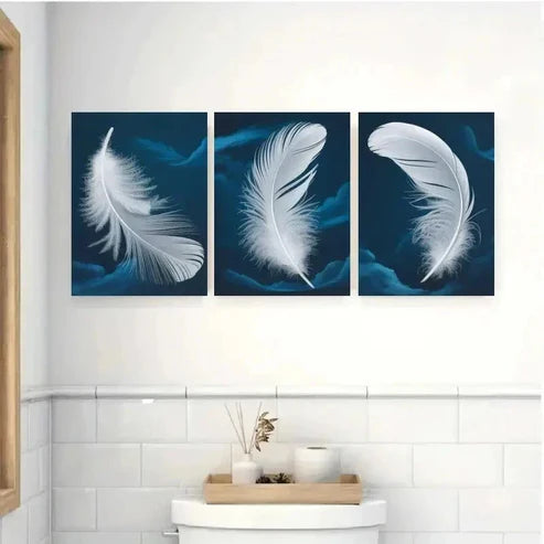 3pcs White Feather Wall Art Canvas Unframed - High Quality Print 100% Australian Made Wall Canvas