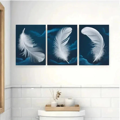 3pcs White Feather Wall Art Canvas Unframed - High Quality Print 100% Australian Made Wall Canvas