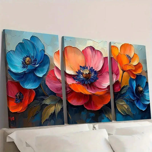 3pcs Original Colorful Flower Floral OR Wall Art Set Canvas Framed 60x90cm - High Quality Print 100% Australian Made Wall Canvas Ready to Hang