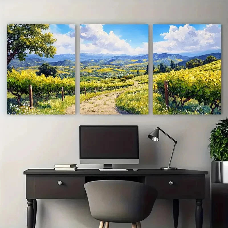 3pcs Napa Valley and Stone Path Greenery Landscape Metal Print Ready to Hang Art - Bella Home Decor