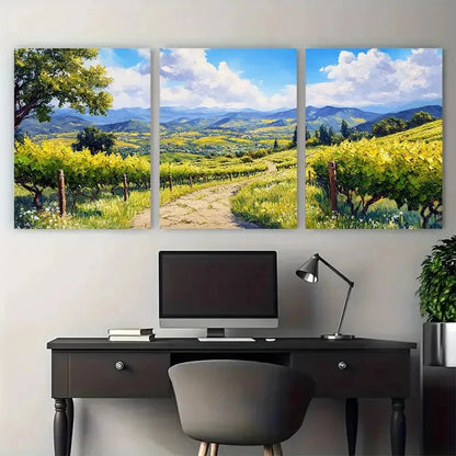3pcs Napa Valley and Stone Path Greenery Landscape Metal Print Ready to Hang Art - Bella Home Decor