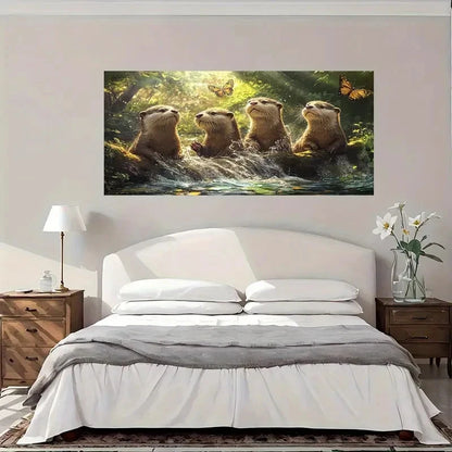 Otters With Butterflies Wall Art Canvas Office Home Room Framed 120x60cm