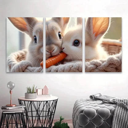 3pcs Adorable Rabbit Eating Carrots Wall Art Set Canvas Framed 50x70cm - High Quality Print 100% Australian Made Wall Canvas Ready to Hang - Bella Home Decor