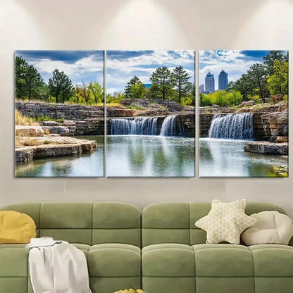 3pcs Nature Scenery with Waterfall & Pine Trees Metal Print Ready to Hang Art - Bella Home Decor
