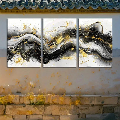 3pcs Vibrant Wave Abstract with Gold Accent Design Metal Print Ready to Hang Art - Bella Home Decor