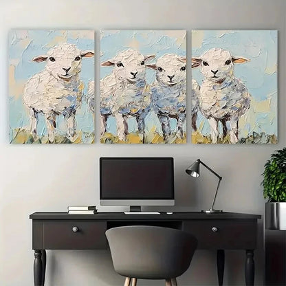3pcs Sheep Baby Farm Animals Impasto Design Metal Print Ready to Hang Art - Bella Home Decor