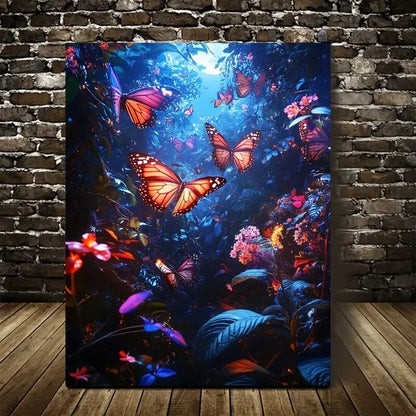 Vibrant Butterfly Jungle Butterflies & Lush Painting 40x60cm Metal Print Ready to Hang - Bella Home Decor