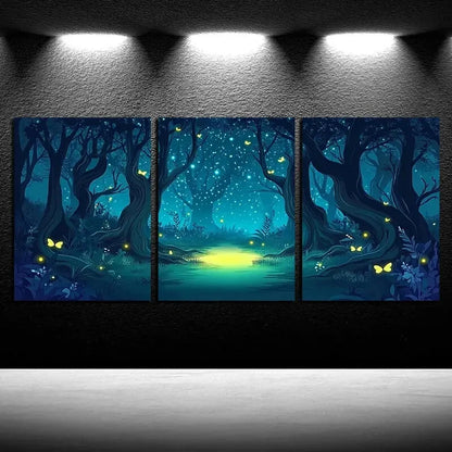 3pcs Modern Nature-Themed Glowing Night Scene Metal Print Ready to Hang Art - Bella Home Decor