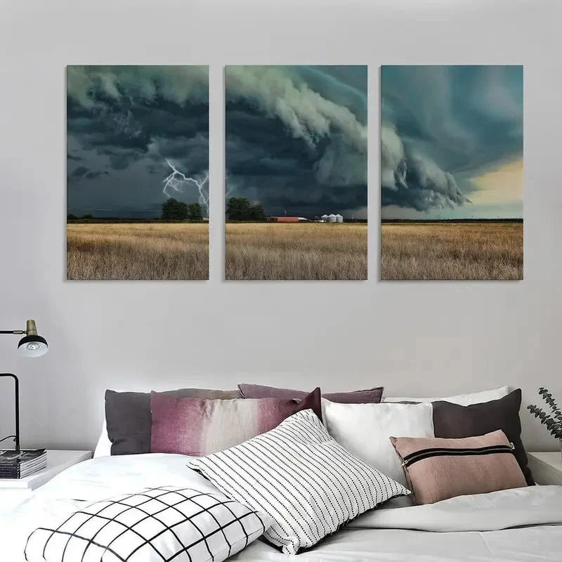 3pcs Close-Up of Nature Tornado Lightning Metal Print Ready to Hang Art - Bella Home Decor