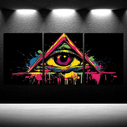 3pcs Vibrant Eyes in The Triangle Paint Splatter Metal Print Ready to Hang Art - Bella Home Decor